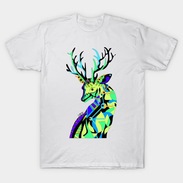 cool deer ecopop mexican venado in tribal totonac art T-Shirt by jorge_lebeau